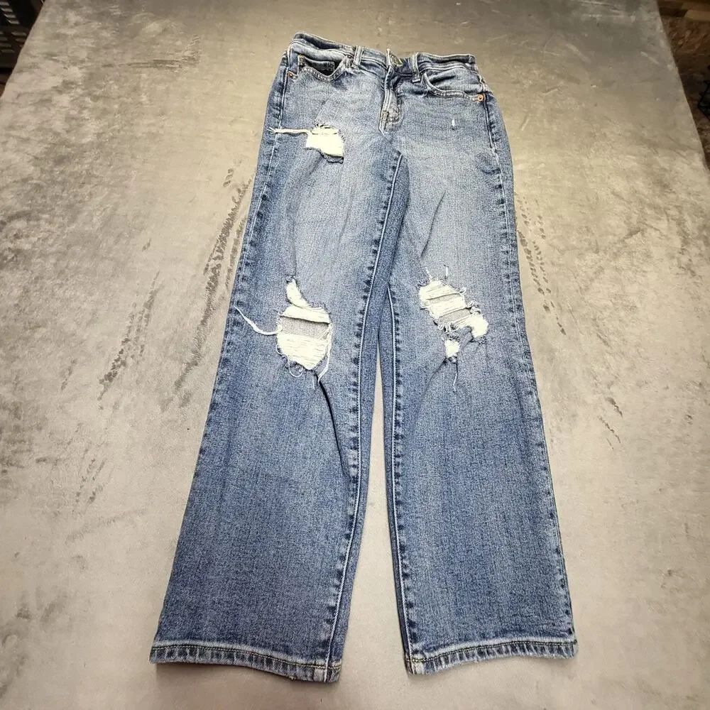 Old Navy Jeans Womens 0 Blue Cropped O.G. Loose High Rise Distressed Stretch